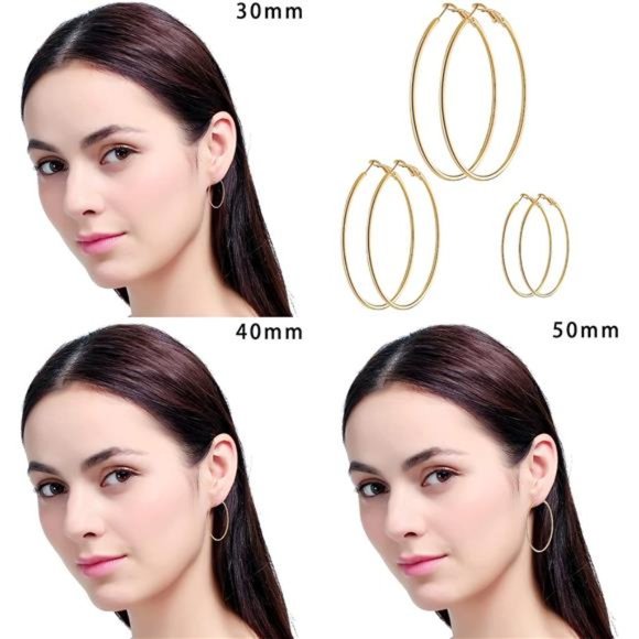6 Pairs Stainless Steel gold silver Plated Hoop Earrings for Women Girls Cute - Picture 6 of 7